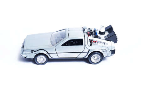 Special car from Back to The Future movie. DeLorean toy car made of cast iron and plastic.のeditorial素材