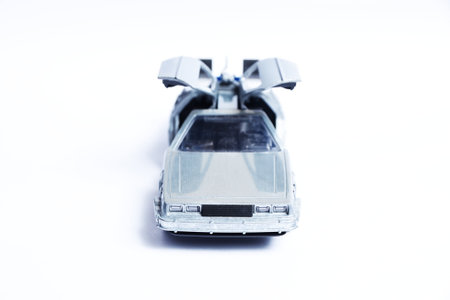Special car from Back to The Future movie. DeLorean toy car made of cast iron and plastic.のeditorial素材