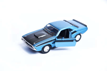 Classic Dodge Challanger, blue  toy car made of cast iron and plastic.のeditorial素材