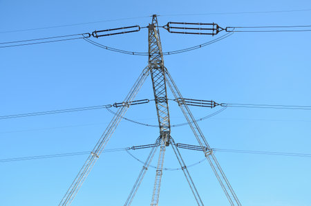 New electric pole in Lower Silesia, Poland. Modern and big pole providing electricity for different...