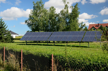 Solar panels in Lower Silesia, Poland. Beautiful summer with blue sky.の写真素材