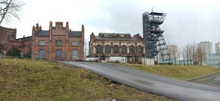 Poland, Katowice - February 26: Katowice city center. Old mine converted to Silesian Museum.のeditorial素材