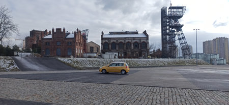 Poland, Katowice - February 26: Katowice city center. Old mine converted to Silesian Museum.のeditorial素材