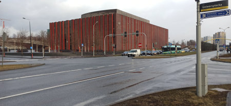 Poland, Katowice - February 26: Katowice city center. Building of Polish National Radio Symphony Orchestra in Katowice.のeditorial素材