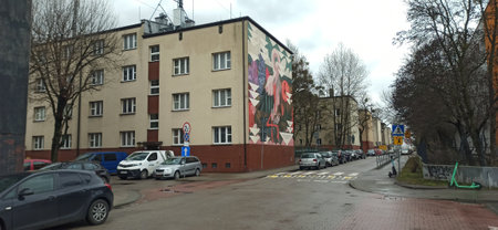 Poland, Katowice - February 26: Katowice city center. Residential buildings in city center.のeditorial素材