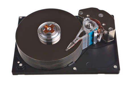 Computer hard drive internal structure isolated over white background.