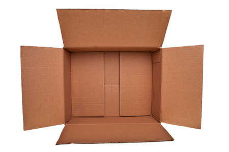 Open brown carton box isolated over white background.