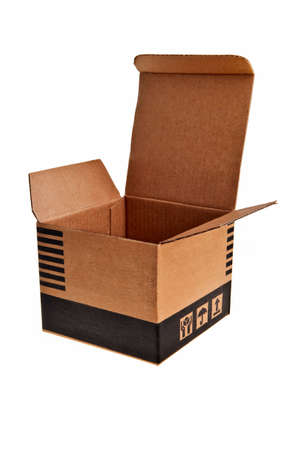 Open brown carton box isolated over white background.