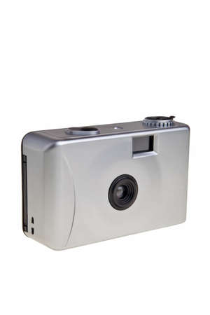 Disposable 35mm photo camera isolated over white background.の写真素材