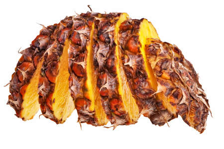 Pineapple slices isolated over white background.の写真素材