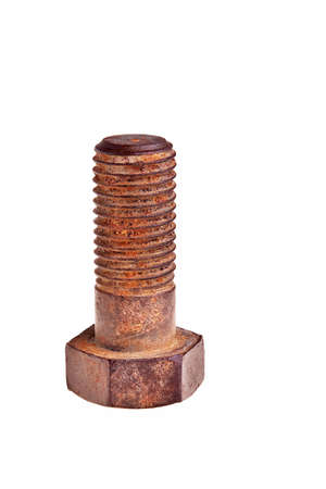 Old rusty iron bolt isolated over white background.の写真素材