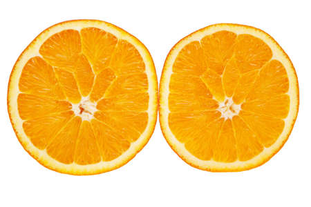 Ripe orange cross-section isolated over white background.の写真素材