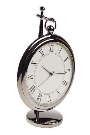 Retro pocket watch on stand isolated over white background.の写真素材