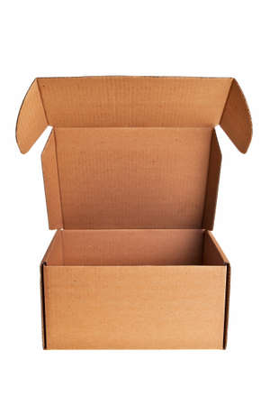 Brown open carton box isolated over white background.の写真素材