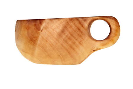 Traditional finnish birch cup, profile view, over white background.の写真素材