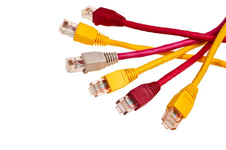 Colorful twisted pair patchcords isolated over white background.