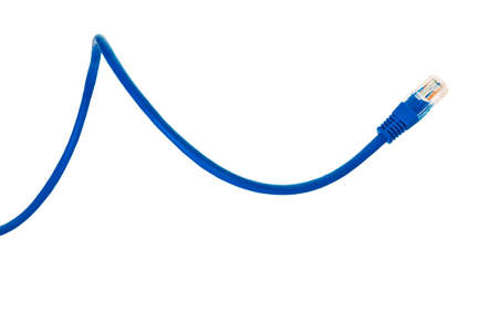 Blue patchcord isolated over white background.の写真素材