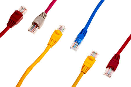 Colorful twisted pair patchcords isolated over white background.の写真素材