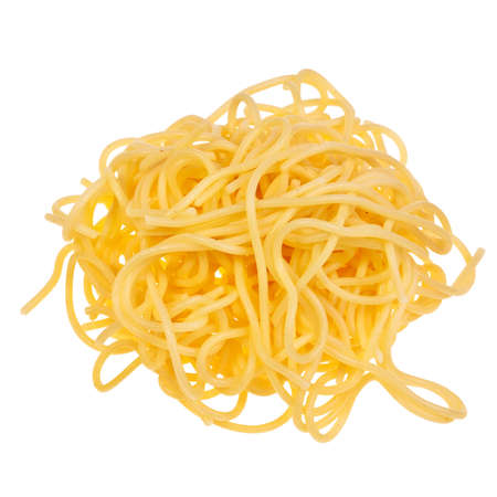 Cooked, fresh spaghetti isolated over white background.の写真素材