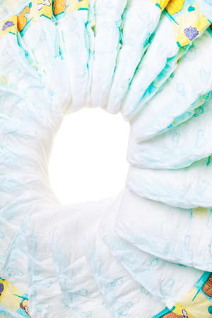 Disposable colorful baby diapers in round pattern.の写真素材
