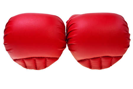 Red karate boxing gloves isolated over white background.の写真素材