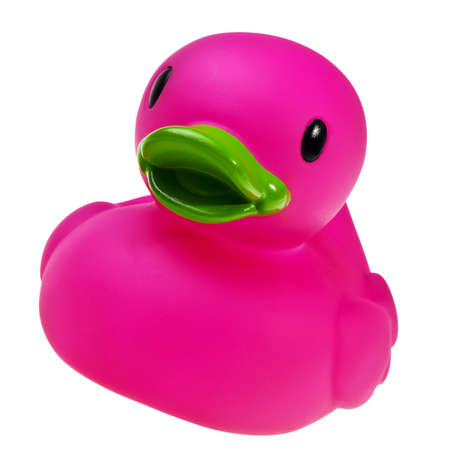 Rubber violet rubber duck isolated over white background.の写真素材