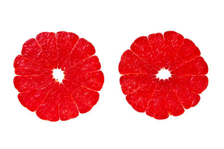 Fresh, ripe red grapefruit cros-section isolated over white background.の写真素材
