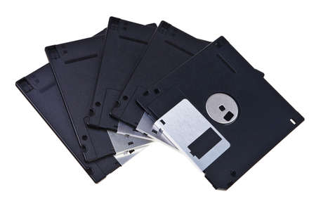 Old type magnetic floppy discs isolated over white background の写真素材