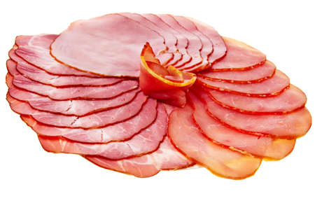 Sliced ham and tenderloin isolated over white background の写真素材