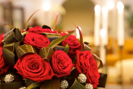 Big fresh bunch of red rosesの写真素材