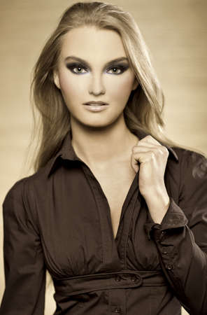 portrait of beautiful blonde girl with long hairの写真素材