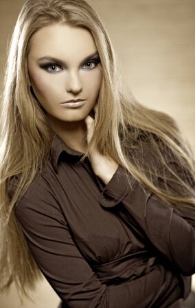 portrait of beautiful blonde girl with long hairの写真素材