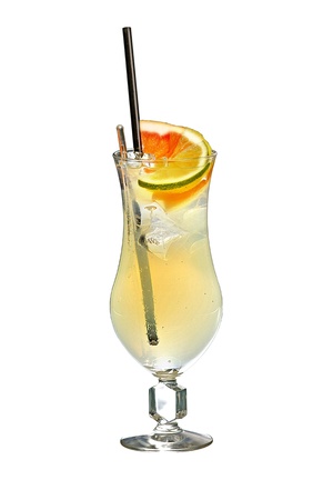 cold fresh citrus fruit drink on white backgroundの写真素材