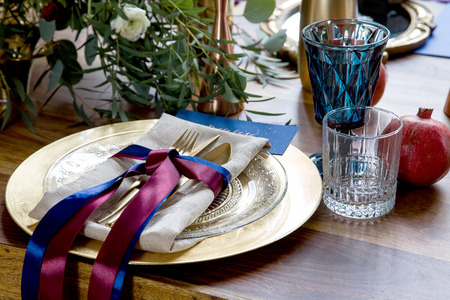 Wedding table setting in rustic style. Vintage stylized photoの写真素材