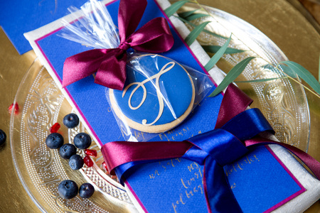 Wedding table setting in rustic style. Vintage stylized photoのeditorial素材