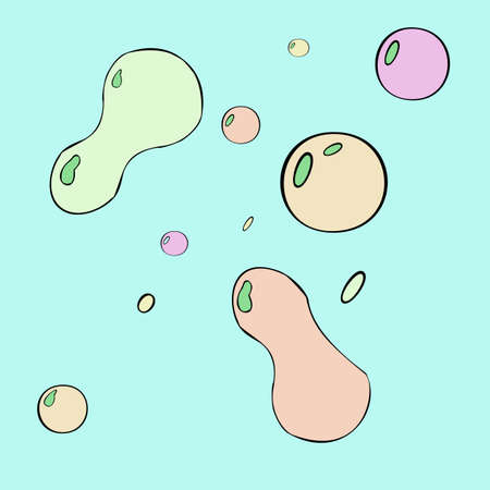 An outline vector illustration of colorful bubbles isolated on mint background. Designed as a template, wraps, screen backgrounds, wraps for adults and kidsのイラスト素材