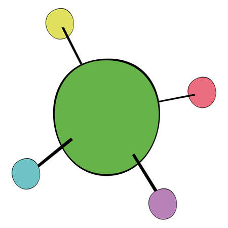 An outline vector illustration of a molecule isolated on transparent background. Designed in different colors for medical, chemical, science concepts.のイラスト素材