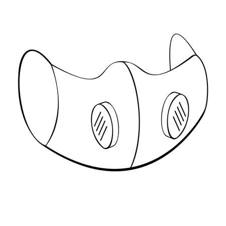 An outline vector illustration of a face mask with flaps isolated on white background. Designed in black and white colors for medical conceptsのイラスト素材