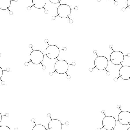 An outline vector seamless vector pattern of molecules isolated on transparent background. Designed in black and white colors for medical, chemical, science concepts.のイラスト素材