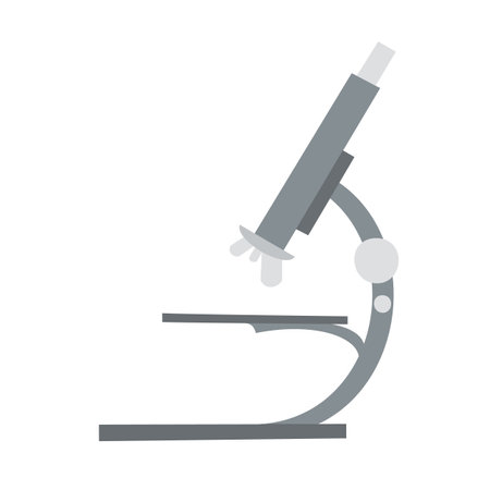 An outline vector illustration of a microscope isolated on white background. Designed in grey colors for medical, chemical, science concepts.のイラスト素材