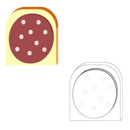 A vector illustration of two sausage sandwiches isolated on transparent background. Designed in black and white, maroon and light brown colors for web concepts, prints, wraps, templatesのイラスト素材