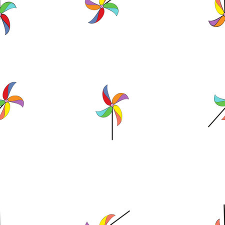 A seamless vector pattern of wind spinners on transparent background. Designed in different colors for wallpapers, backgrounds, prints, templates, wrapsのイラスト素材