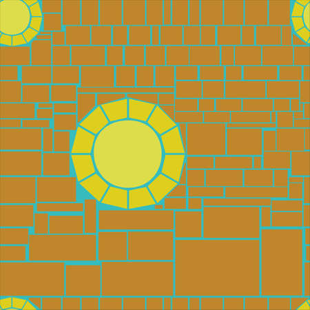 A vector illustration of a brick wall. Designed in orange and yellow colors for prints, wraps, backgrounds, templates.のイラスト素材