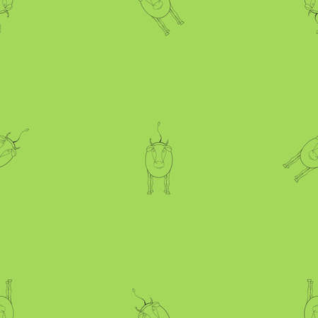 An outline vector seamless pattern of cows isolated on green background. Designed for prints, wraps, templates, wallpapers, backgroundsのイラスト素材