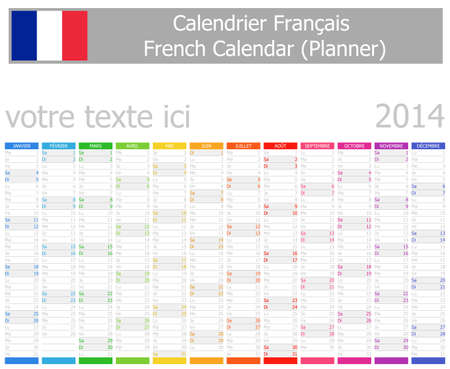 2014 French Planner Calendar with Vertical Monthsの写真素材