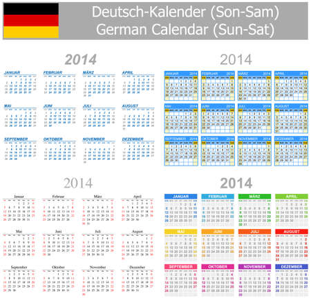 2014 German Mix Calendar Sun-Satの写真素材