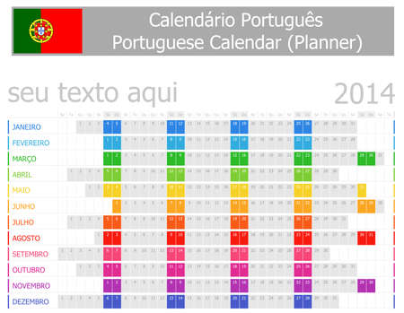 2014 Portugese Planner Calendar with Horizontal Monthsの写真素材