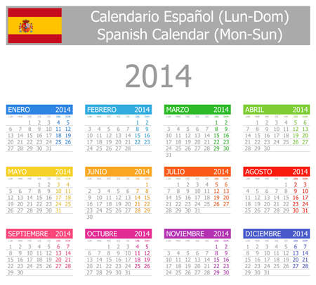 2014 Spanish Type-1 Calendar Mon-Sunの写真素材