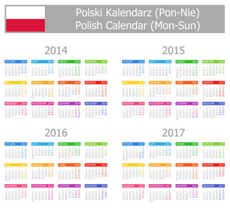 2014-2017 Type-1 Polish Calendar Mon-Sunの写真素材