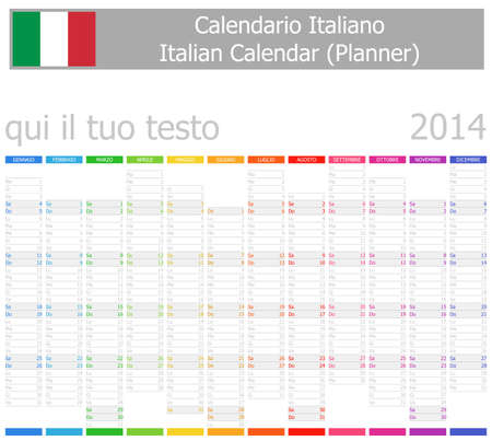 2014 Italian Planner-2 Calendar with Vertical Months on white backgroundのイラスト素材